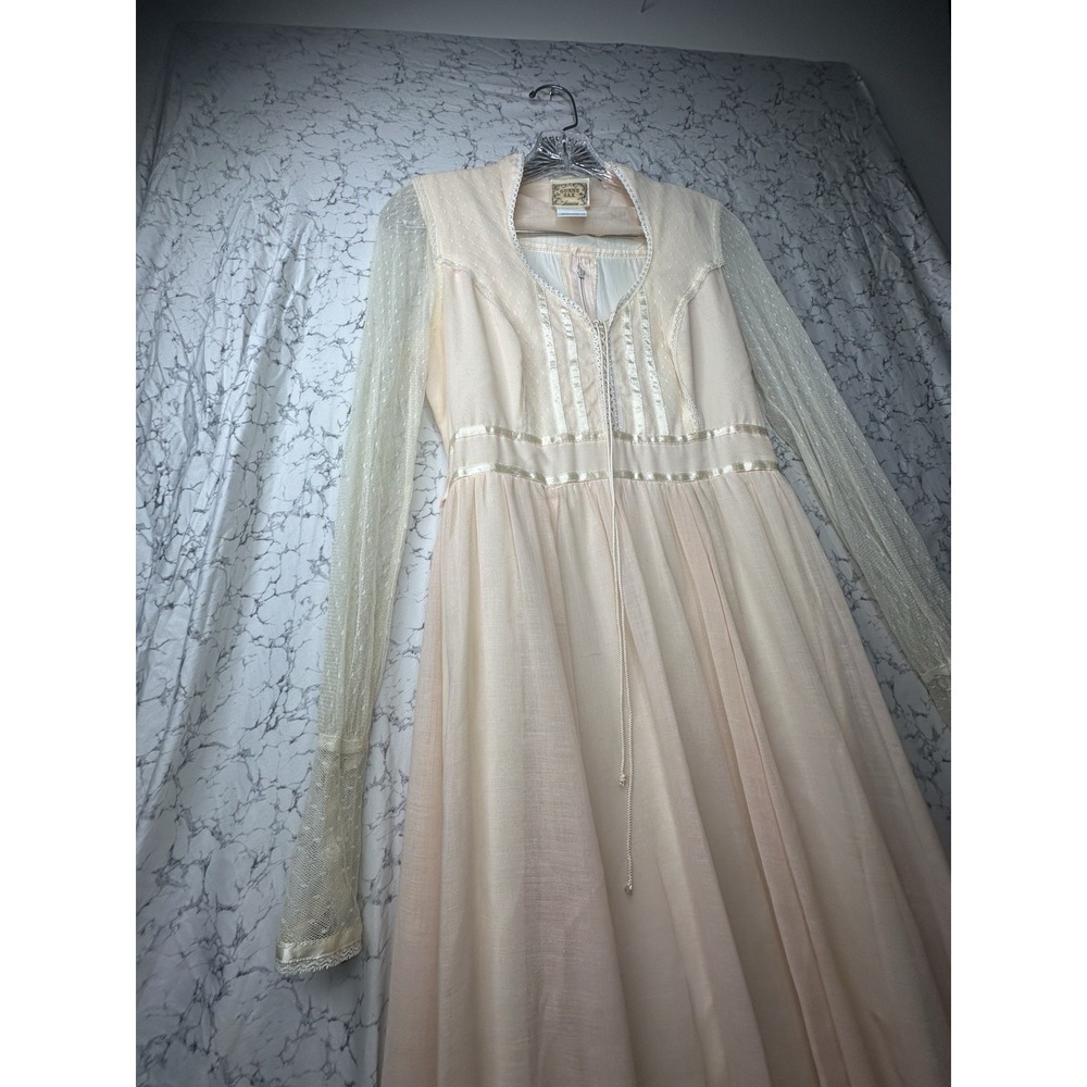 Vintage 1970s Gunne Sax Pink Sheer Sleeves w/ Belt Maxi Dress | Tagged Sz: 9 - Picture 3 of 9